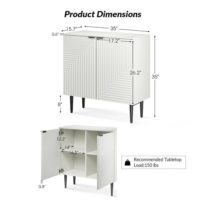 Moderne opbergkast met taps toelopende ijzeren poten en verstelbare planken - 35B x 15,7D x 35H
