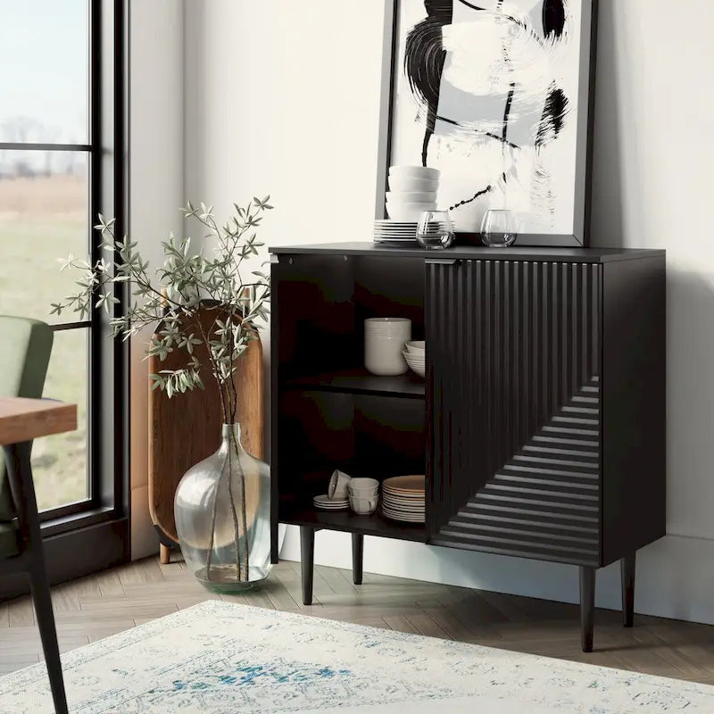 Moderne opbergkast met taps toelopende ijzeren poten en verstelbare planken - 35B x 15,7D x 35H