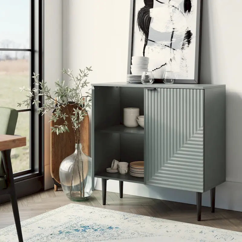 Moderne opbergkast met taps toelopende ijzeren poten en verstelbare planken - 35B x 15,7D x 35H