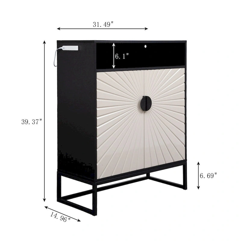 5-Tier Wooden Shoe Cabinet with Doors, Open Shelves, and Motion Sensor Light