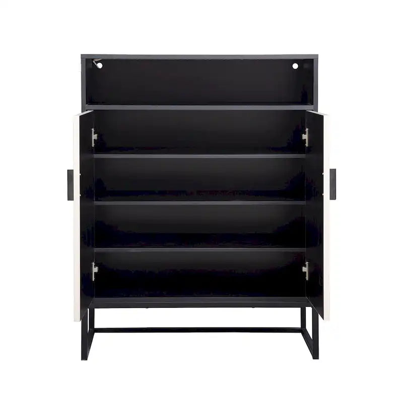 5-Tier Wooden Shoe Cabinet with Doors, Open Shelves, and Motion Sensor Light