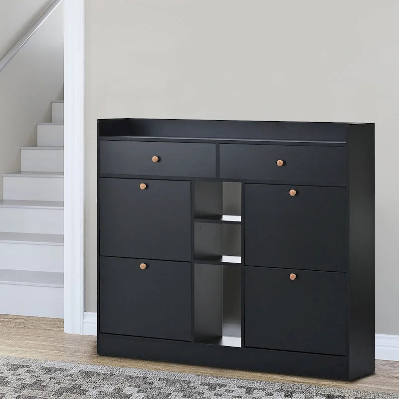 Minimalistische Houten Schoenenkast met Klapladen - 50.71B x 9.42D x 42.52H
