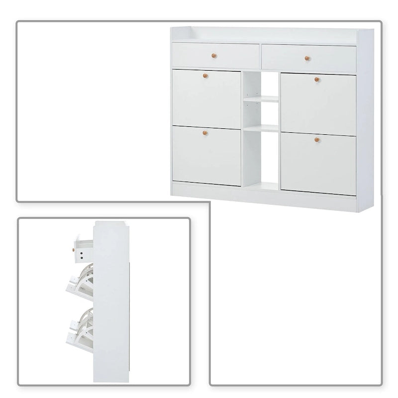 Minimalistische Houten Schoenenkast met Klapladen - 50.71B x 9.42D x 42.52H