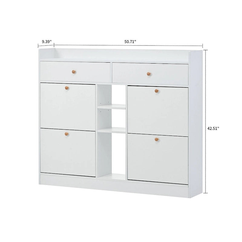 Minimalistische Houten Schoenenkast met Klapladen - 50.71B x 9.42D x 42.52H