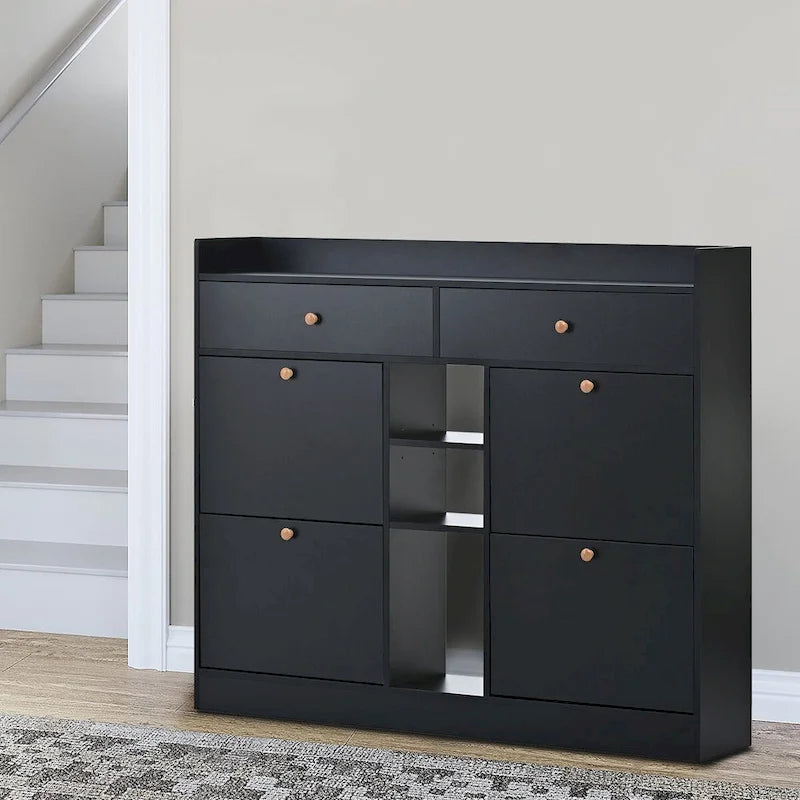 Minimalistische Houten Schoenenkast met Klapladen - 50.71B x 9.42D x 42.52H