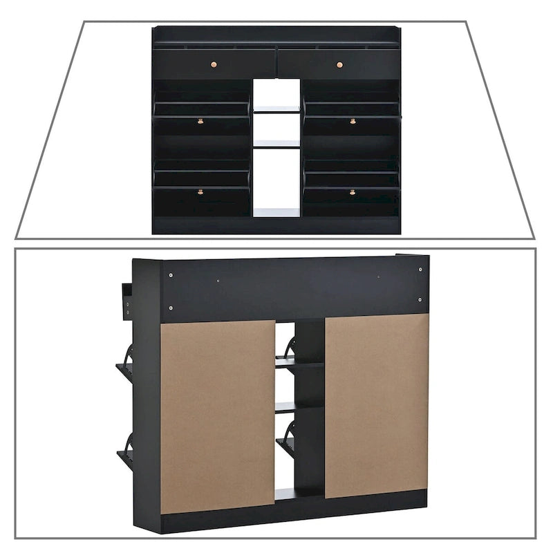 Minimalistische Houten Schoenenkast met Klapladen - 50.71B x 9.42D x 42.52H