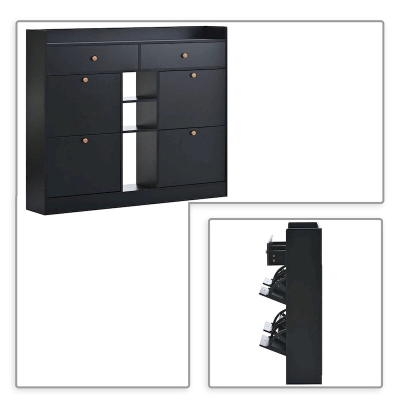 Minimalistische Houten Schoenenkast met Klapladen - 50.71B x 9.42D x 42.52H