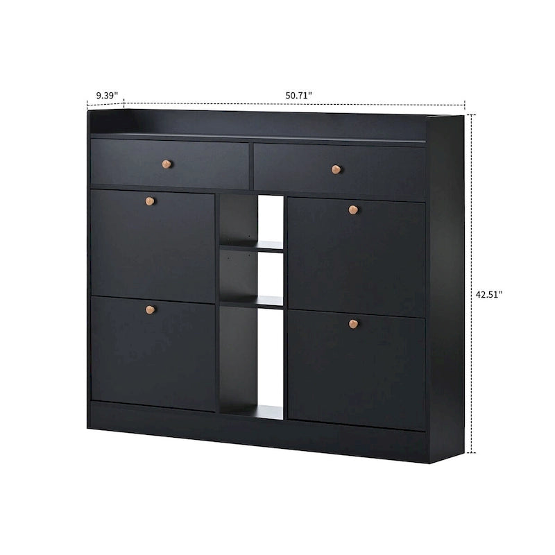 Minimalistische Houten Schoenenkast met Klapladen - 50.71B x 9.42D x 42.52H