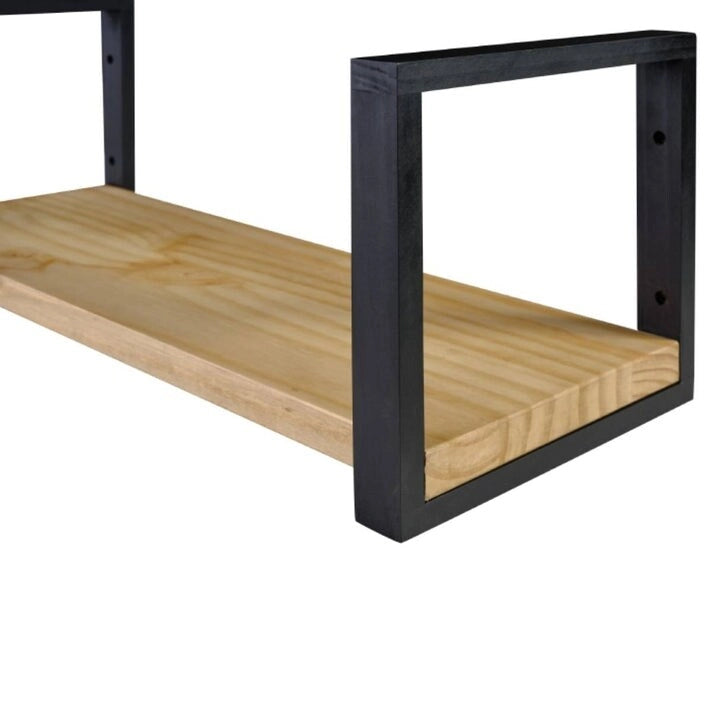 Solid Pine Wood Wall Shelf - 23.62W x 9.06D x 9.06H, Antique Brown