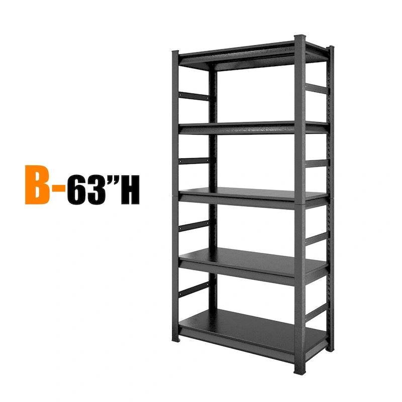 5-Tier Heavy Duty Adjustable Metal Shelving Unit - 2000 lb Capacity, 31W x 63H