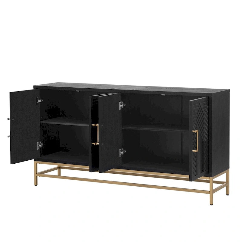 Dressoir in retrostijl met verstelbare planken en metalen poten - 100 kg draagvermogen