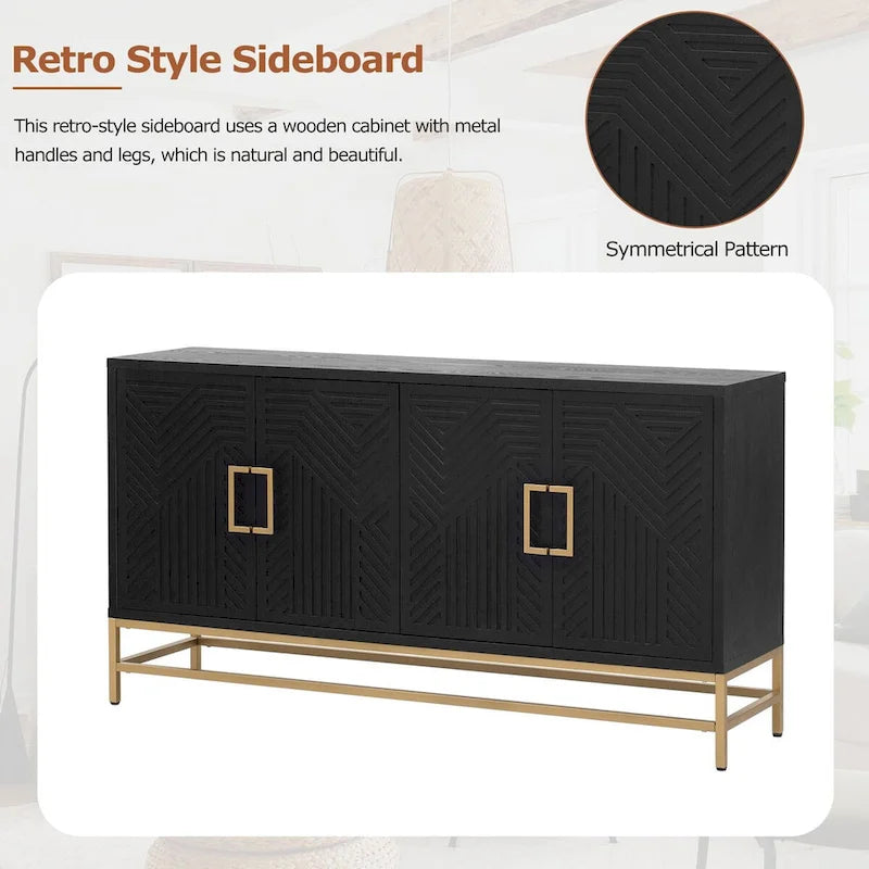 Dressoir in retrostijl met verstelbare planken en metalen poten - 100 kg draagvermogen