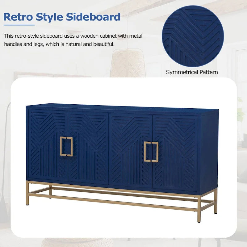Dressoir in retrostijl met verstelbare planken en metalen poten - 100 kg draagvermogen
