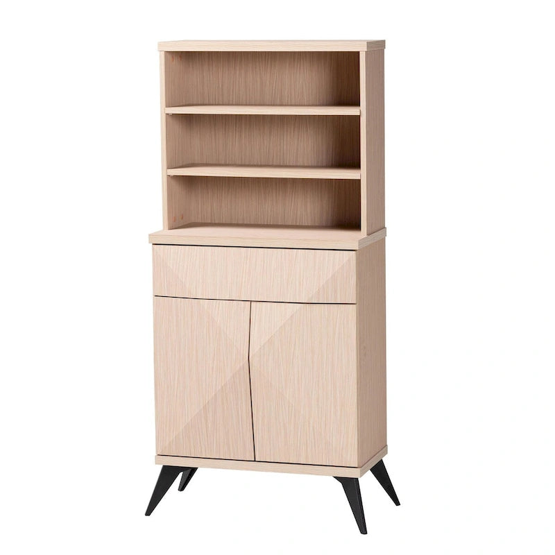 Mid-Century Two-Tone Kitchen Cabinet with 3 Open Shelves and Drawer - 23.6W x 14.2D x 52.2H
