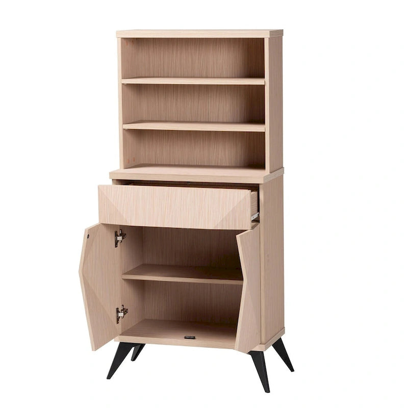 Mid-Century Two-Tone Kitchen Cabinet with 3 Open Shelves and Drawer - 23.6W x 14.2D x 52.2H
