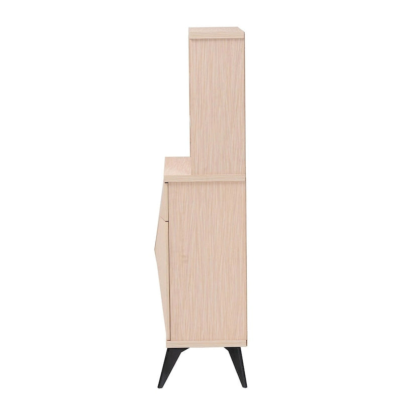Mid-Century Two-Tone Kitchen Cabinet with 3 Open Shelves and Drawer - 23.6W x 14.2D x 52.2H