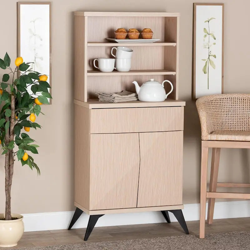 Mid-Century Tweekleurige Keukenkast met 3 Open Schappen en Lade - 60B x 36D x 132H