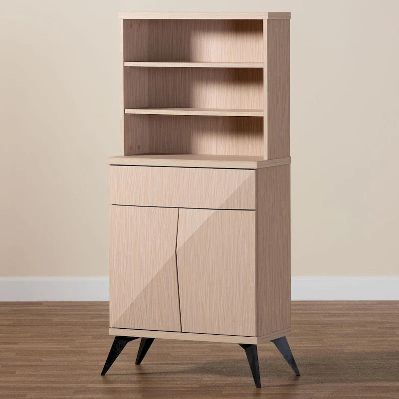Mid-Century Tweekleurige Keukenkast met 3 Open Schappen en Lade - 60B x 36D x 132H