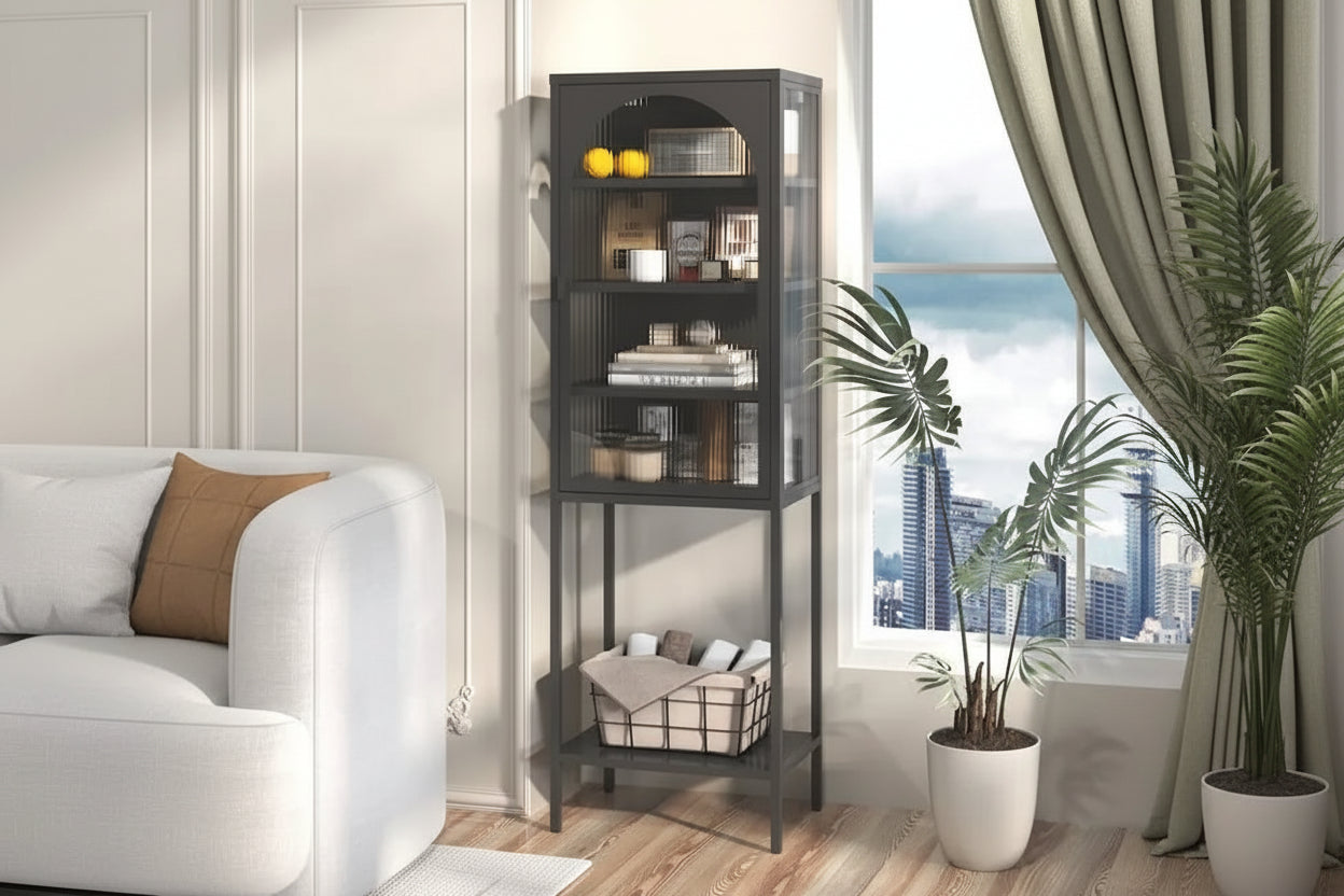 Metal Glass Door 5-Tier Cabinet