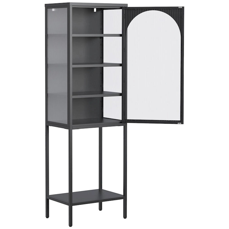 5-Tier Metal Cabinet with Tempered Glass Doors and Adjustable Shelves