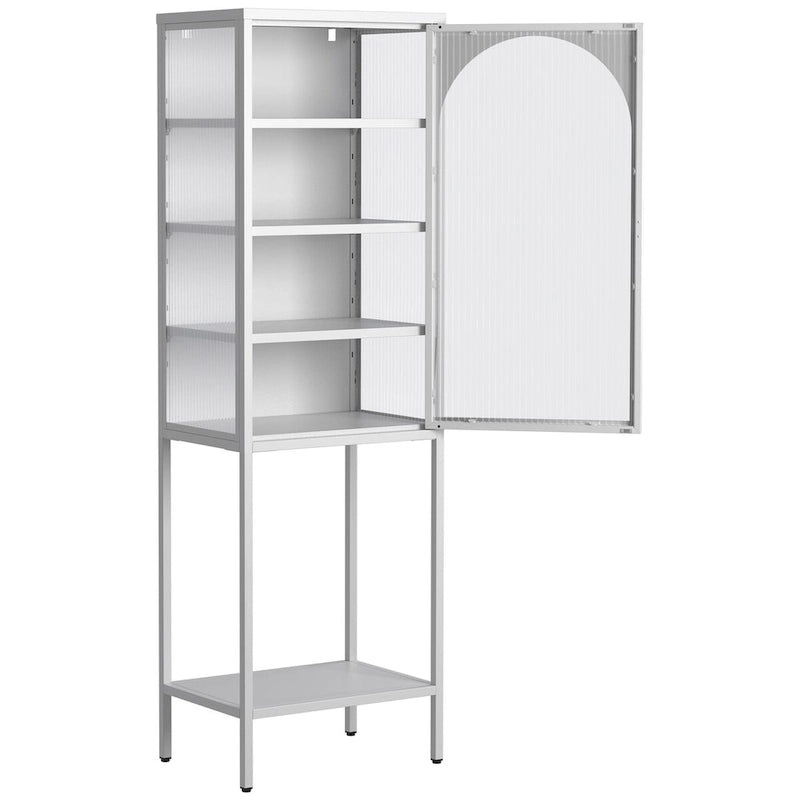5-Tier Metal Cabinet with Tempered Glass Doors and Adjustable Shelves