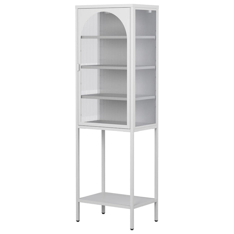 5-Tier Metal Cabinet with Tempered Glass Doors and Adjustable Shelves