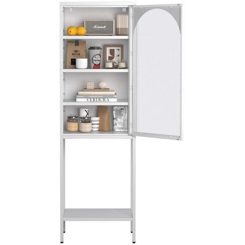 5-Tier Metal Cabinet with Tempered Glass Doors and Adjustable Shelves
