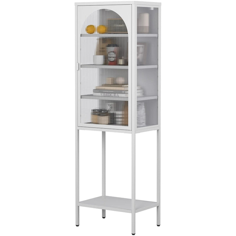 5-Tier Metal Cabinet with Tempered Glass Doors and Adjustable Shelves