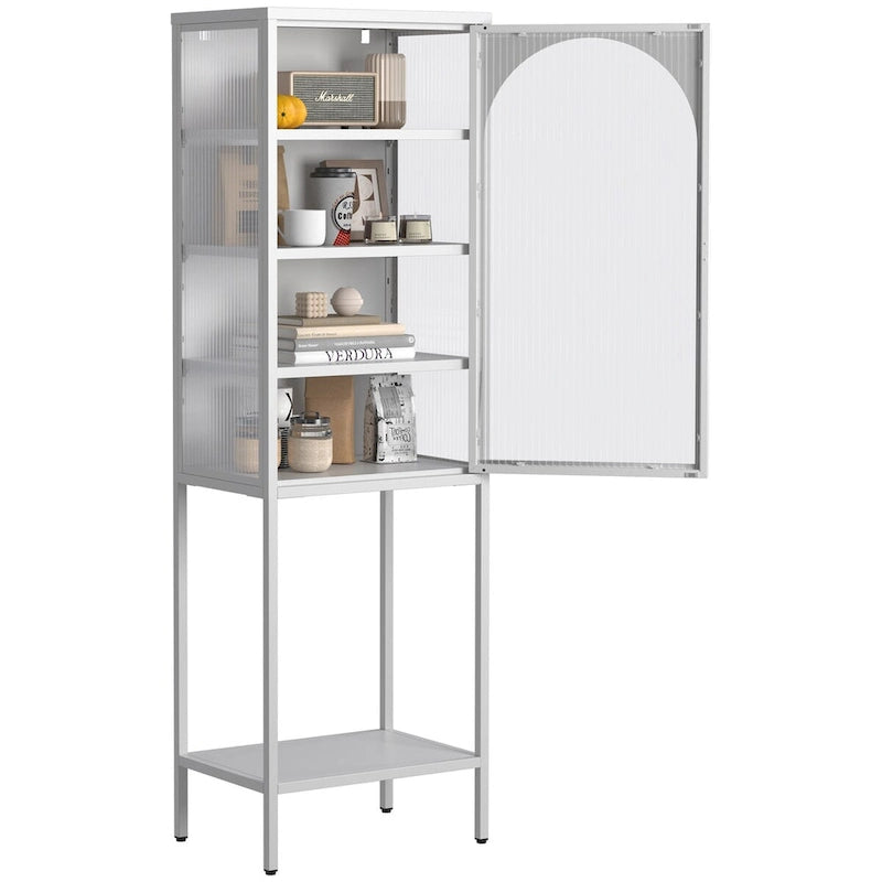5-Tier Metal Cabinet with Tempered Glass Doors and Adjustable Shelves