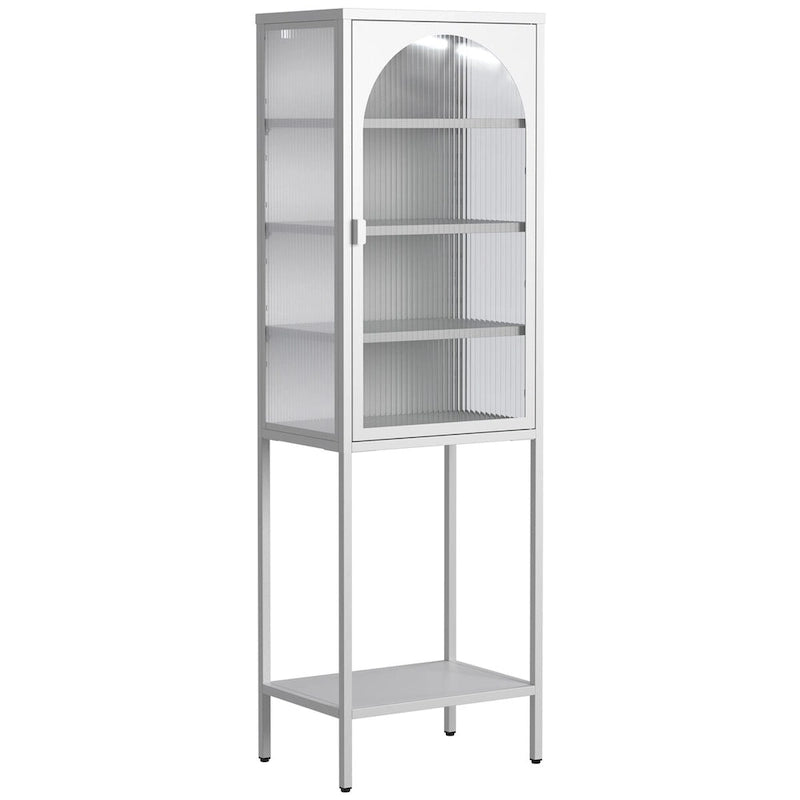 5-Tier Metal Cabinet with Tempered Glass Doors and Adjustable Shelves
