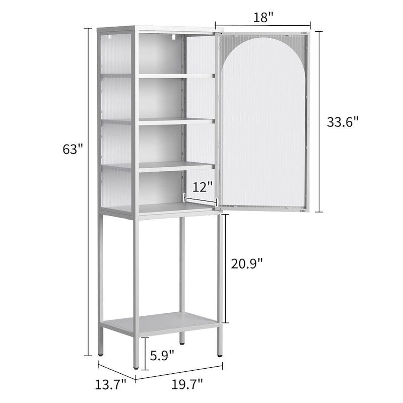 5-Tier Metal Cabinet with Tempered Glass Doors and Adjustable Shelves