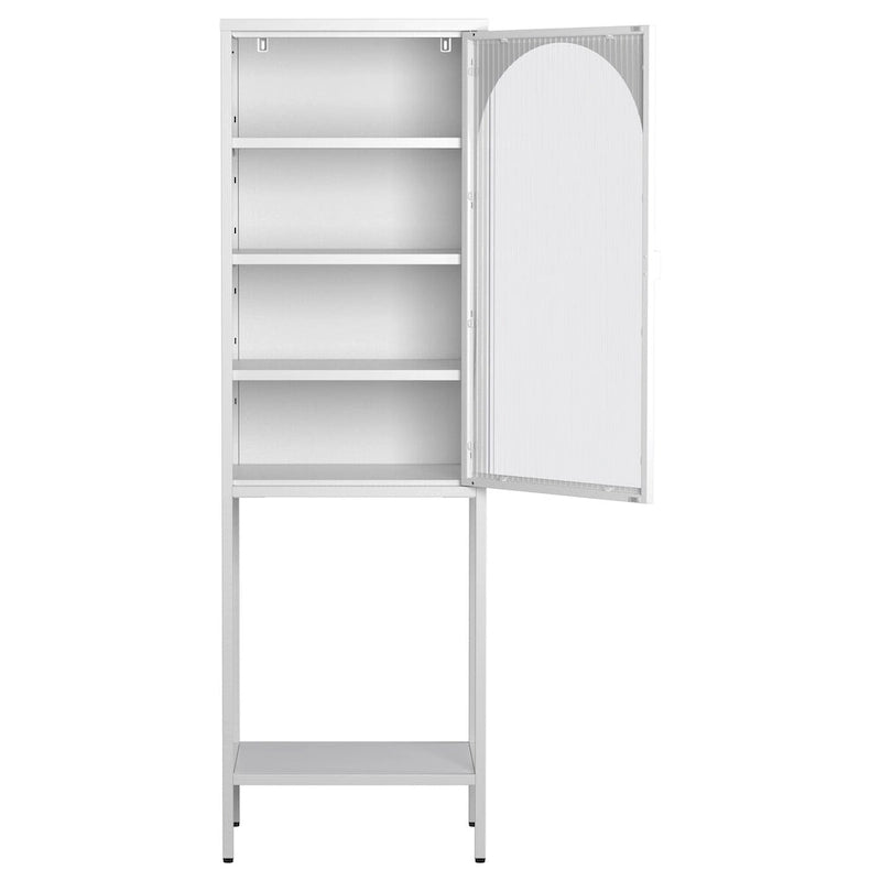 5-Tier Metal Cabinet with Tempered Glass Doors and Adjustable Shelves