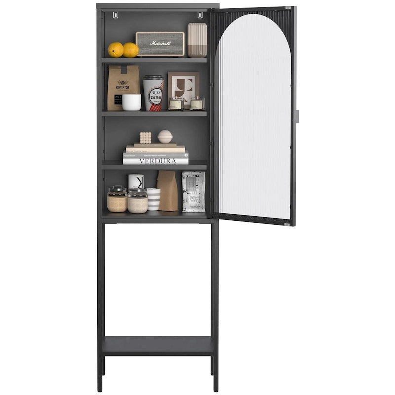 5-Tier Metal Cabinet with Tempered Glass Doors and Adjustable Shelves
