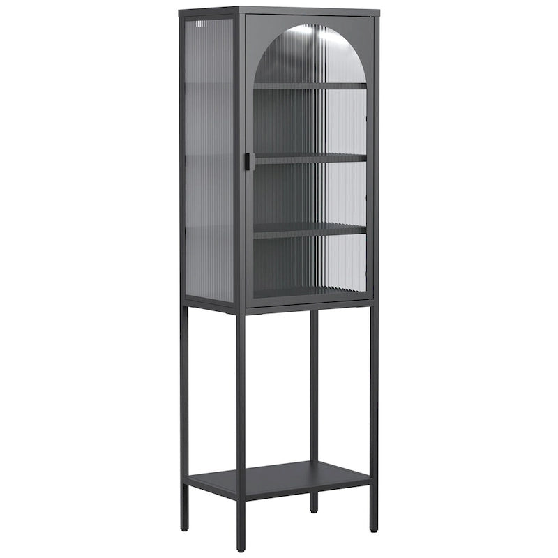 5-Tier Metal Cabinet with Tempered Glass Doors and Adjustable Shelves