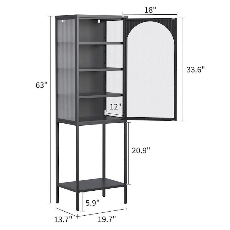 5-Tier Metal Cabinet with Tempered Glass Doors and Adjustable Shelves