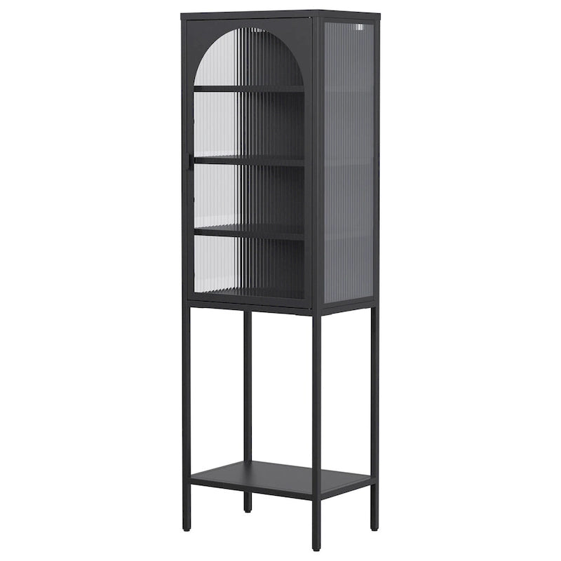 5-Tier Metal Cabinet with Tempered Glass Doors and Adjustable Shelves