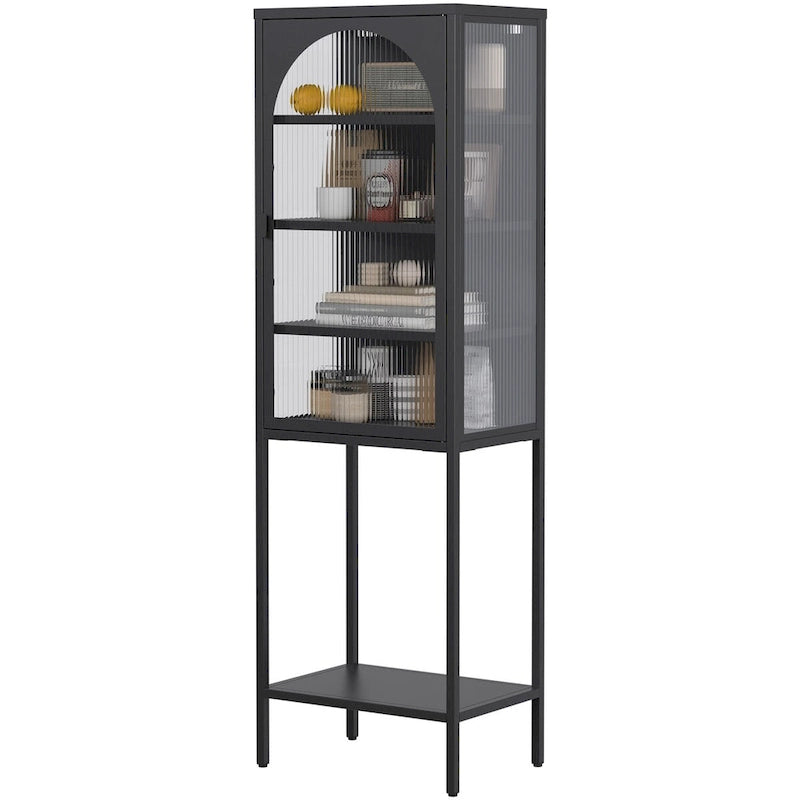 5-Tier Metal Cabinet with Tempered Glass Doors and Adjustable Shelves