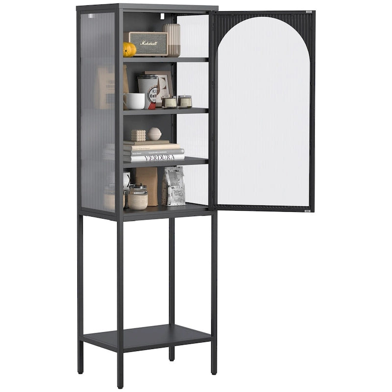 5-Tier Metal Cabinet with Tempered Glass Doors and Adjustable Shelves