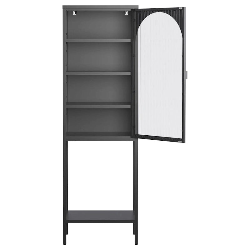 5-Tier Metal Cabinet with Tempered Glass Doors and Adjustable Shelves