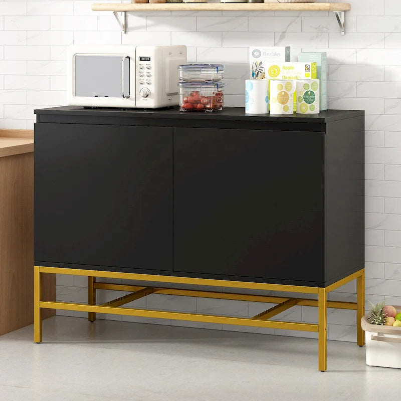 2-Door Minimalist Sideboard Cabinet with Gold Legs - 39.4L x 15.7W x 28.7H