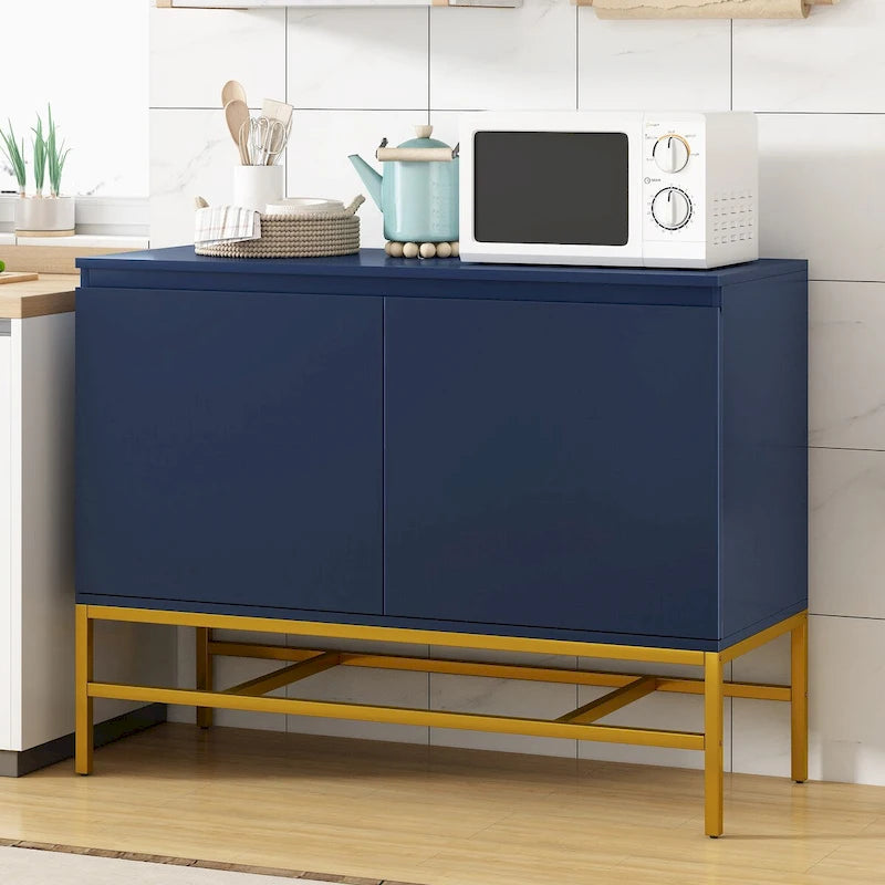 2-Door Minimalist Sideboard Cabinet with Gold Legs - 39.4L x 15.7W x 28.7H