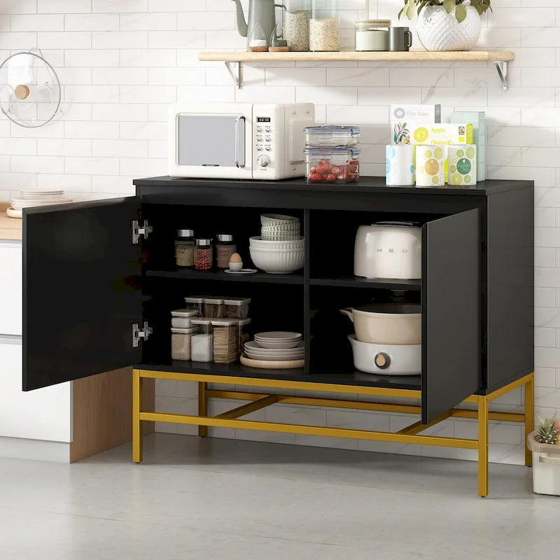 2-Door Minimalist Sideboard Cabinet with Gold Legs - 39.4L x 15.7W x 28.7H