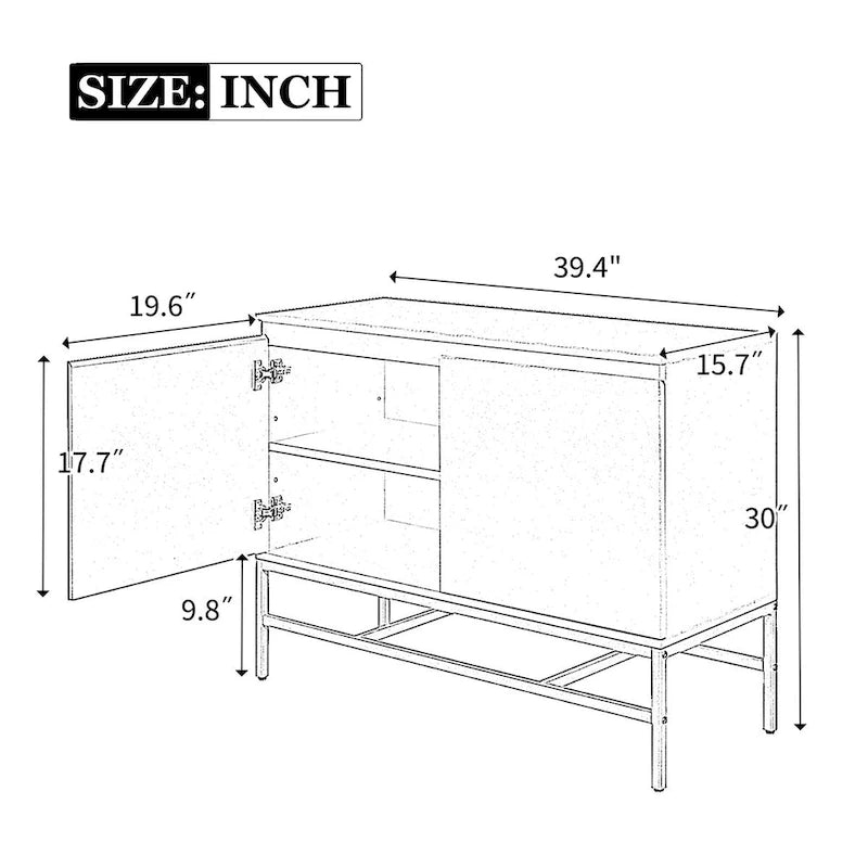 2-Deurs Minimalistische Dressoirkast met Gouden Poten - 100L x 40B x 73H
