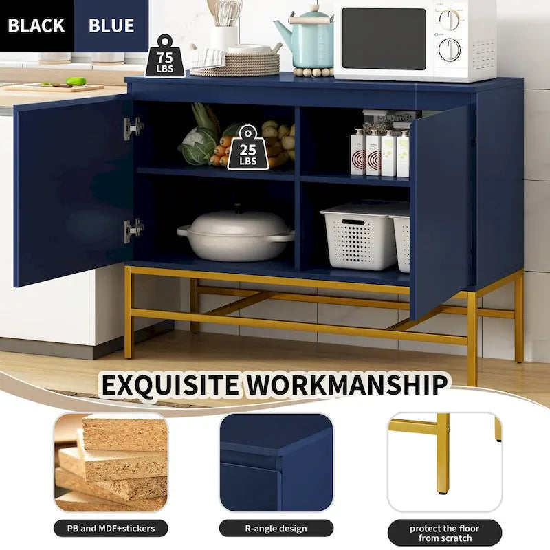 2-Deurs Minimalistische Dressoirkast met Gouden Poten - 100L x 40B x 73H