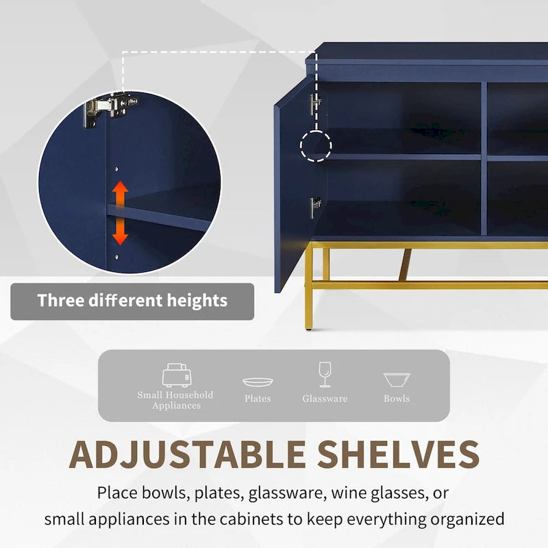 2-Deurs Minimalistische Dressoirkast met Gouden Poten - 100L x 40B x 73H