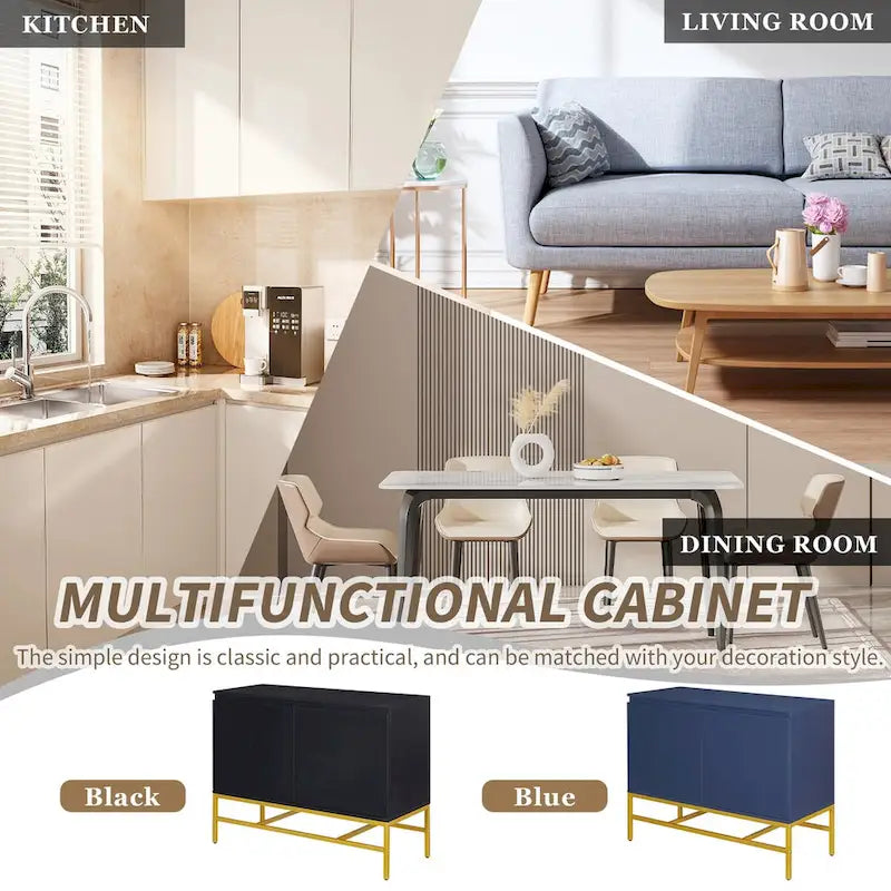 2-Deurs Minimalistische Dressoirkast met Gouden Poten - 100L x 40B x 73H