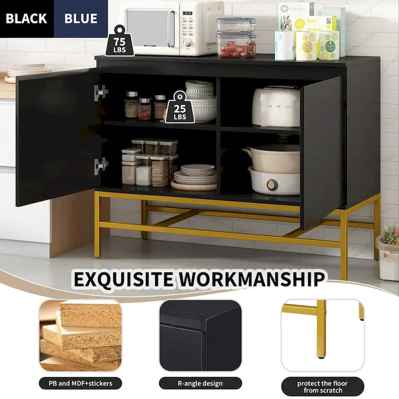 2-Deurs Minimalistische Dressoirkast met Gouden Poten - 100L x 40B x 73H