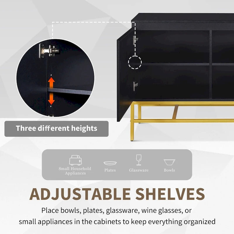 2-Deurs Minimalistische Dressoirkast met Gouden Poten - 100L x 40B x 73H