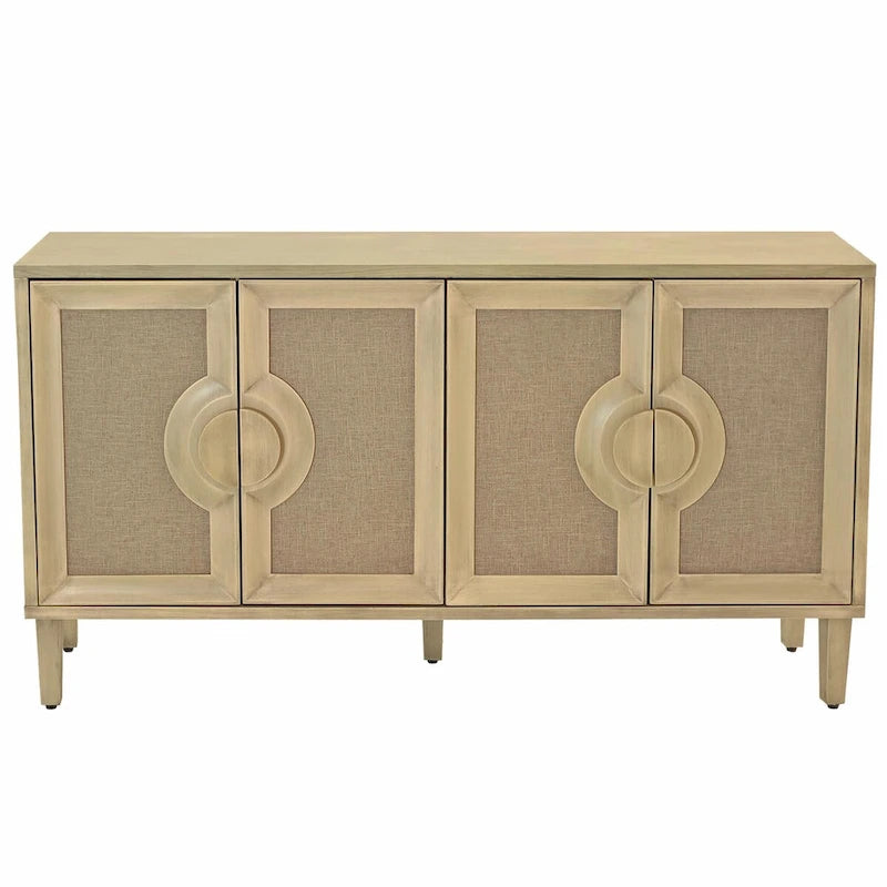 Vintage 4-Door Linen Cabinet with Adjustable Shelf and Half-Moon Handles - 59.84W x 15.75D x 32.68H