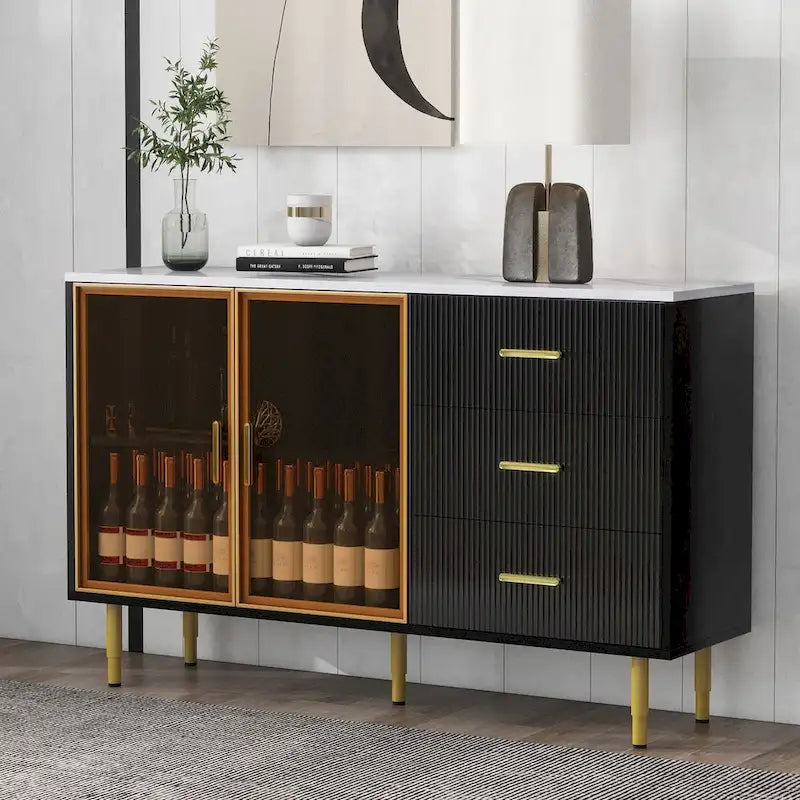 Modern Sideboard Buffet Cabinet with Gold Metal Legs